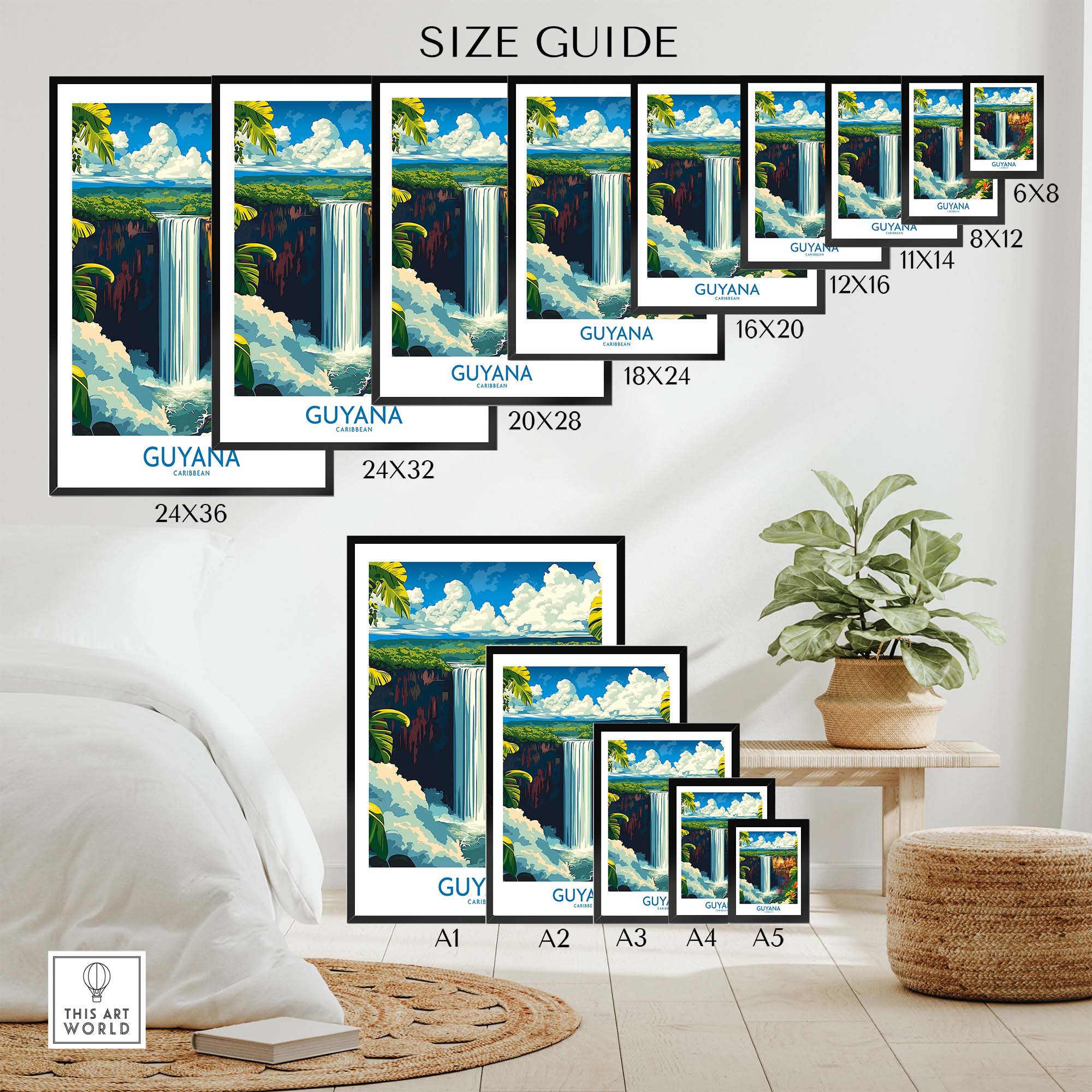 South America Travel Print - Guyana Waterfall - Nature Home Decor