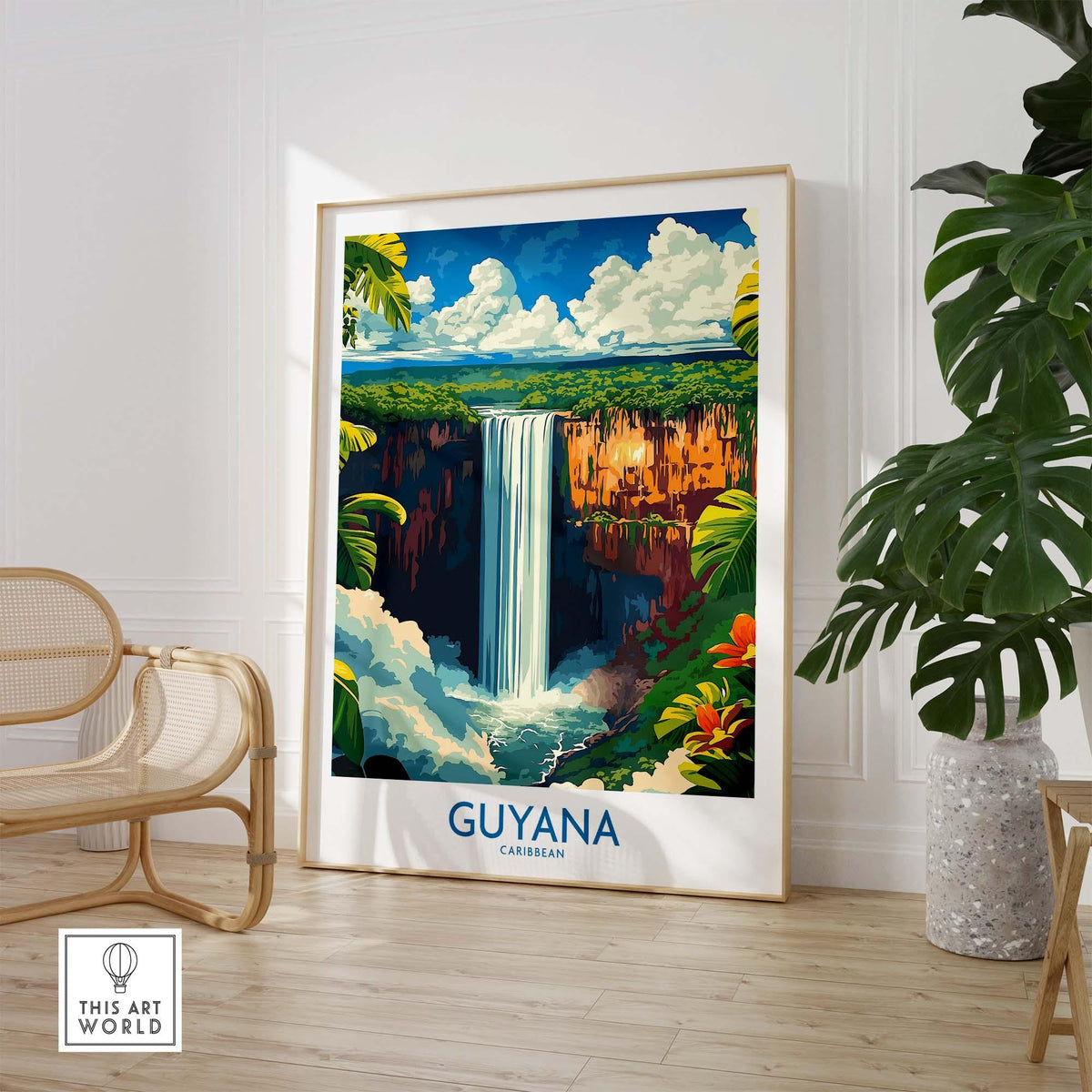 South America Travel Print - Guyana Waterfall - Nature Home Decor