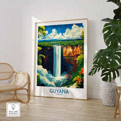 South America Travel Print - Guyana Waterfall - Nature Home Decor