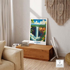 South America Travel Print - Guyana Waterfall - Nature Home Decor