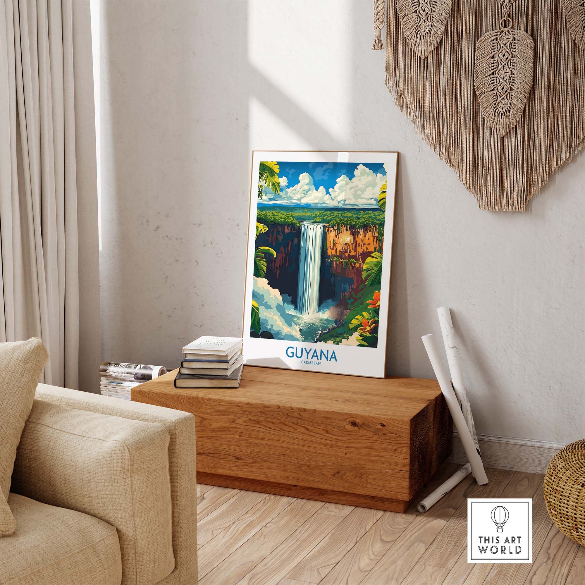 South America Travel Print - Guyana Waterfall - Nature Home Decor