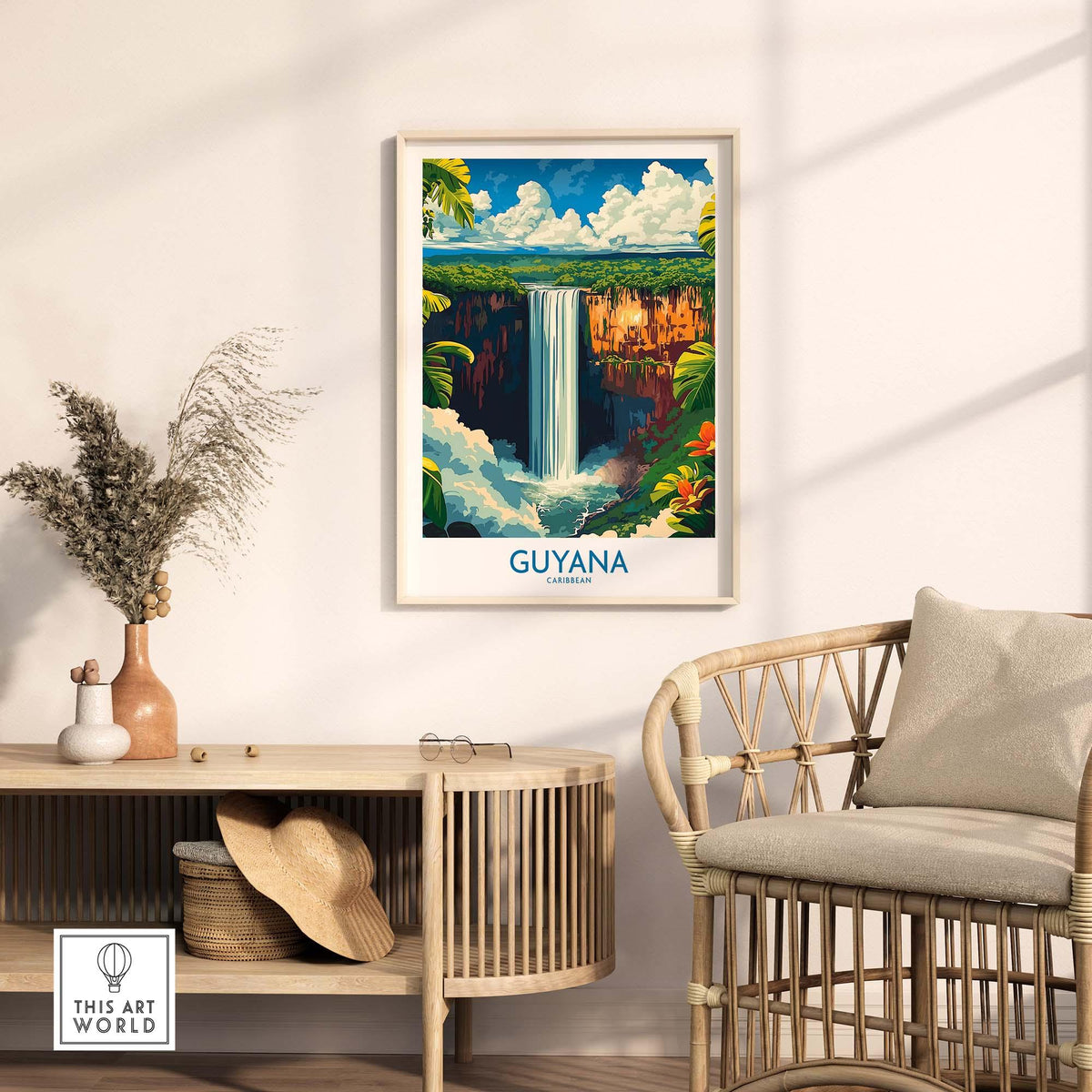 South America Travel Print - Guyana Waterfall - Nature Home Decor