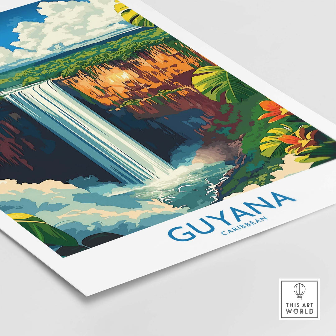 South America Travel Print - Guyana Waterfall - Nature Home Decor