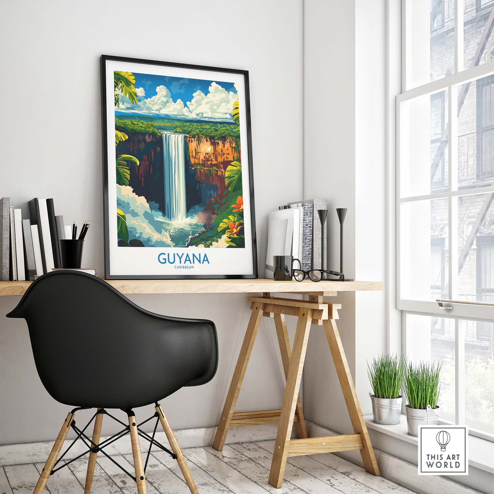 South America Travel Print - Guyana Waterfall - Nature Home Decor
