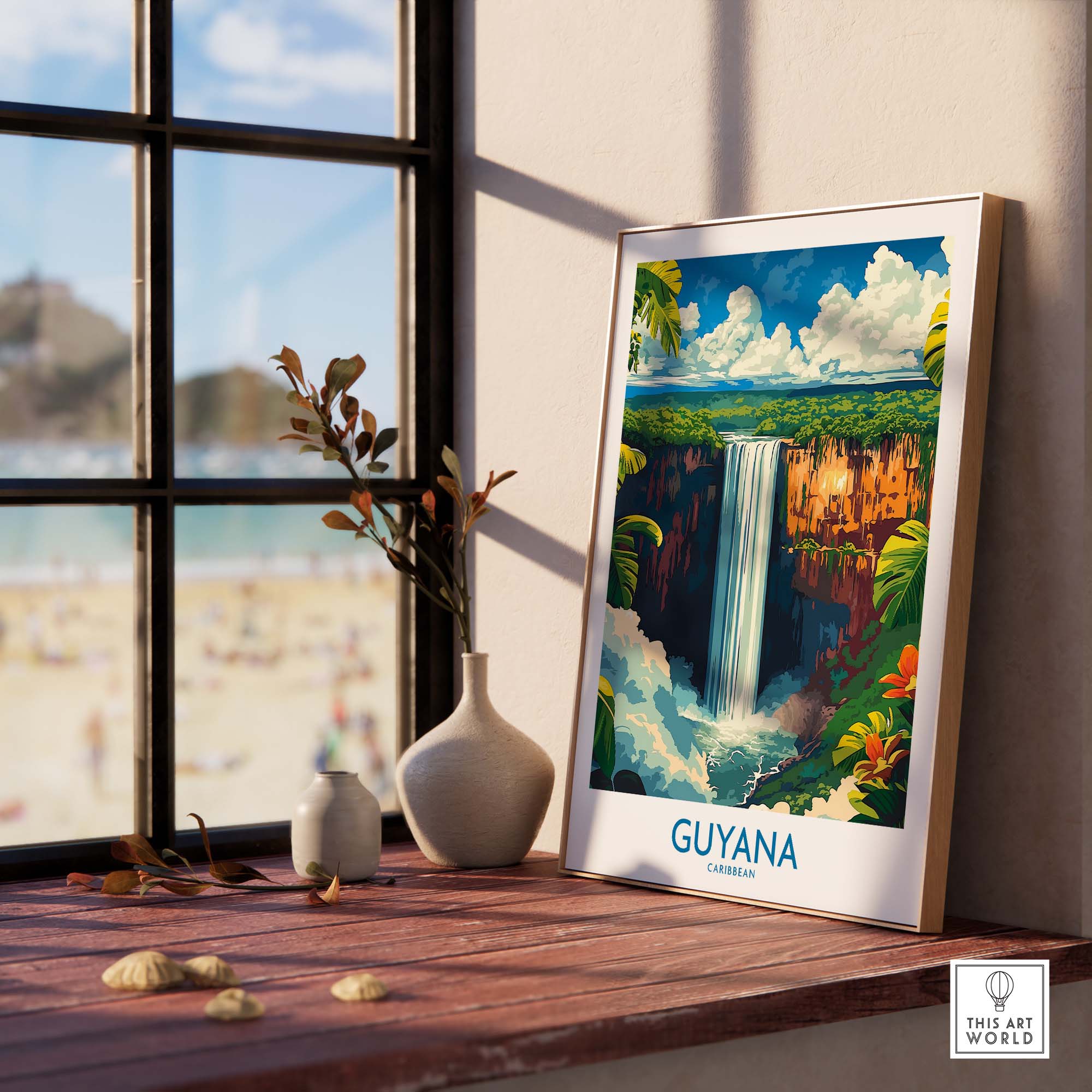 South America Travel Print - Guyana Waterfall - Nature Home Decor