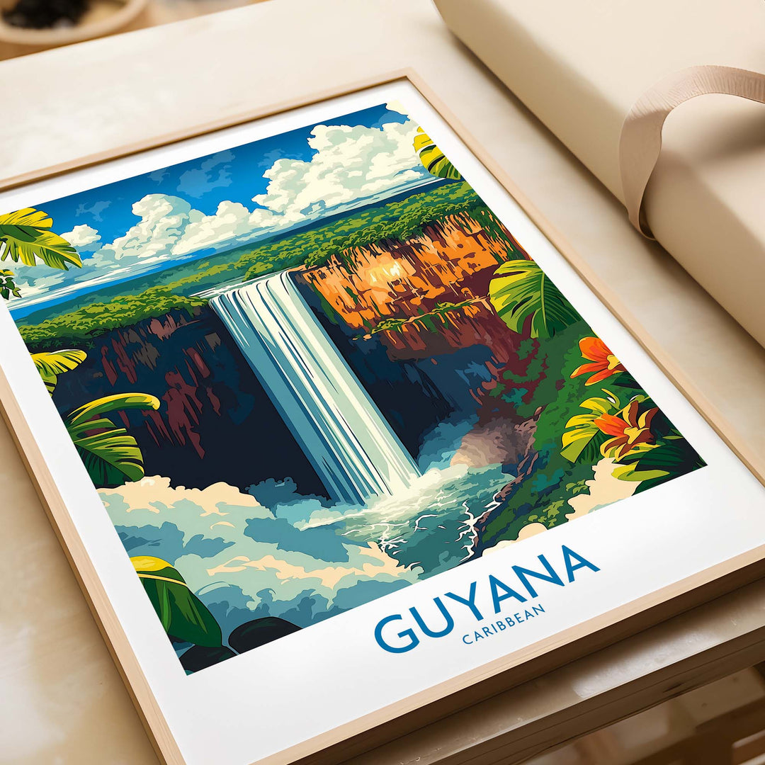 South America Travel Print - Guyana Waterfall - Nature Home Decor