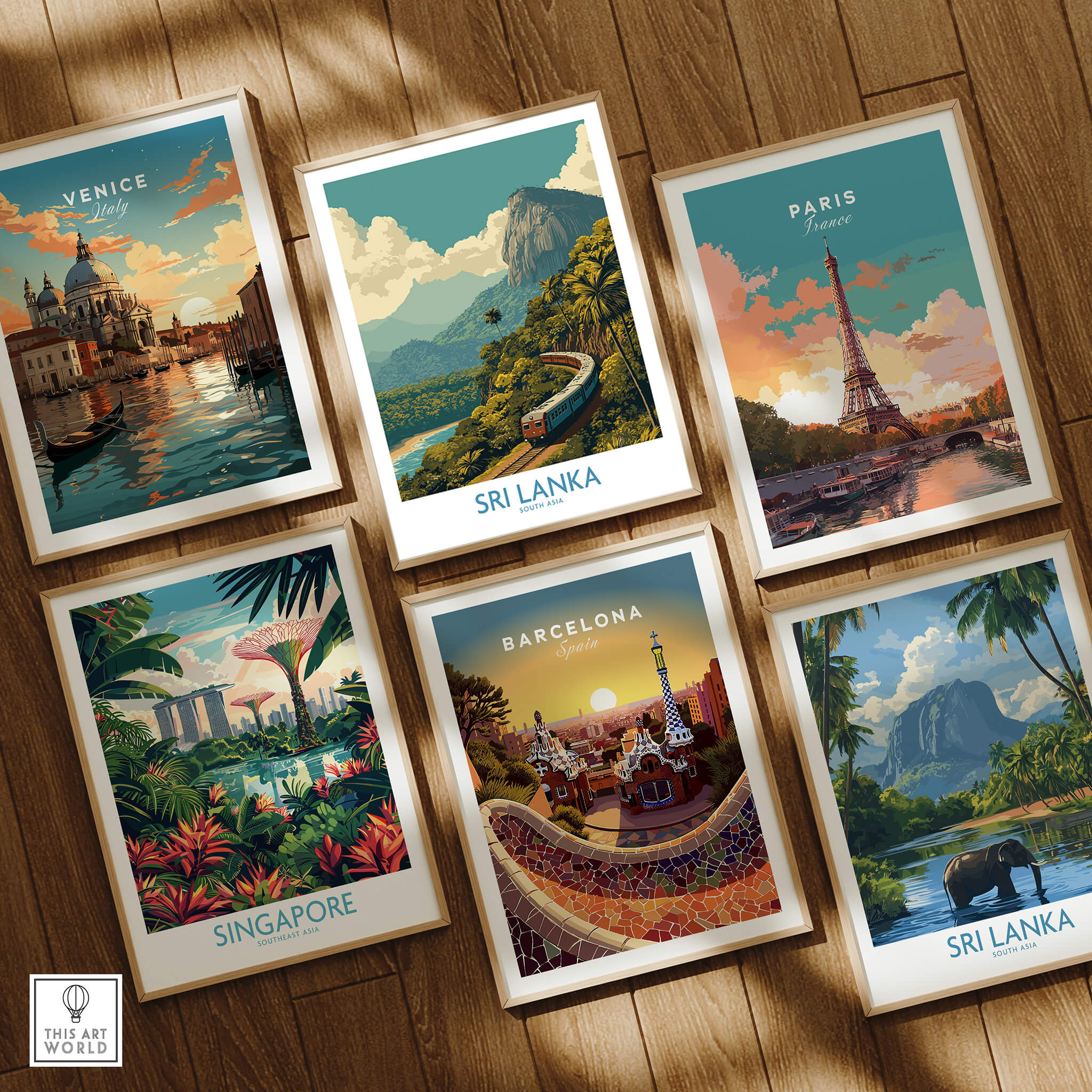 Sri Lanka Canvas Print | Lush Tea Plantation Railway Scene Poster displayed among other city art prints.