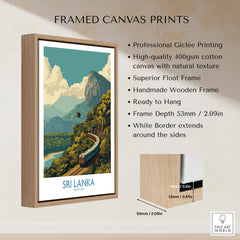 Sri Lanka Canvas Print | Lush Tea Plantation Railway Scene Poster framed with high-quality materials and ready to hang.