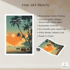 Sri Lanka Wall Art Print | Elephant Safari Sunset Travel Poster featuring stunning wildlife and sunset colors.