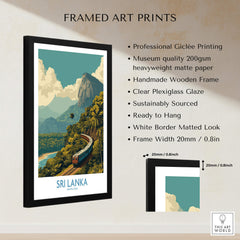 Sri Lanka Canvas Print | Lush Tea Plantation Railway Scene Poster framed art print showing vibrant landscape.