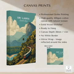 Sri Lanka Travel Poster | Scenic Hill Country Train Wall Art Print on high-quality canvas with vibrant colors.