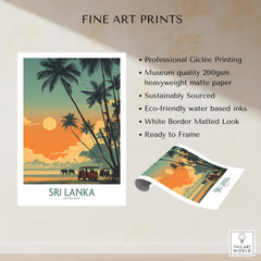 Sri Lanka Poster | Elephant Safari Canvas Print featuring vibrant sunset and palm trees.