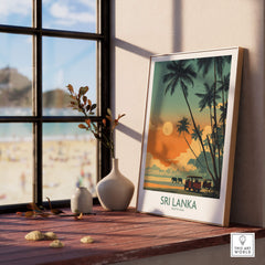 Sri Lanka Poster | Elephant Safari Canvas Print featuring vibrant sunset and safari theme.