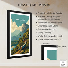 Sri Lanka Travel Poster | Scenic Hill Country Train Wall Art Print framed with professional giclée printing and sustainable materials.