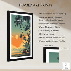 Sri Lanka Wall Art Print | Elephant Safari Sunset Travel Poster framed artwork with professional giclée print.