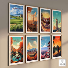 St Andrews Scotland Old Course Sunset Poster - Iconic Golf Landscape Print displayed among various city art prints.