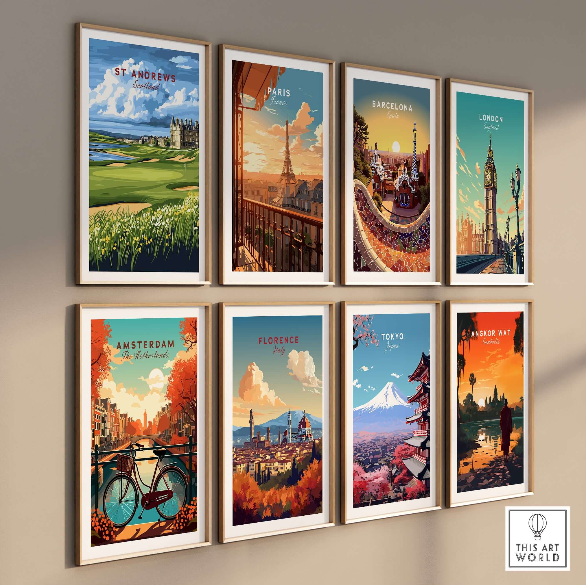 St Andrews Scotland Old Course Sunset Poster - Iconic Golf Landscape Print displayed among various city art prints.