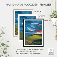St Andrews Scotland Old Course Green Print - Famous Golf Course Poster framed in handmade wooden frames.