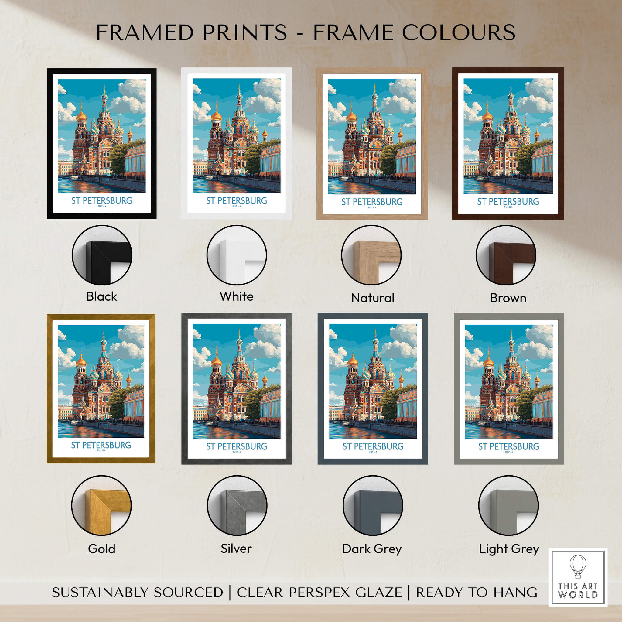 St Petersburg Russia Canvas Print | Historic Cathedral & Canal Scene Poster framed print color options display