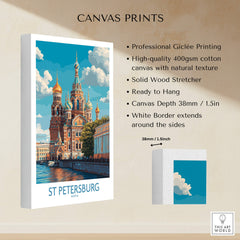 St Petersburg Russia Canvas Print | Historic Cathedral & Canal Scene Poster showcasing professional Giclée printing details.