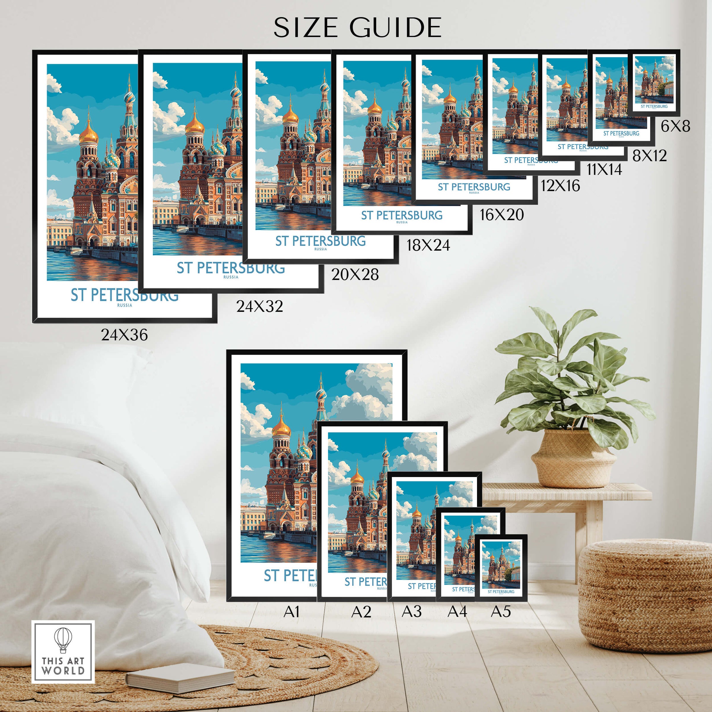 St Petersburg Russia Canvas Print | Historic Cathedral & Canal Scene Poster Size Guide