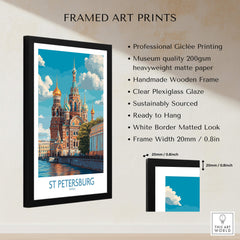 St Petersburg Russia Canvas Print | Historic Cathedral & Canal Scene Poster framed with professional giclée printing.