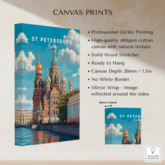 St Petersburg Poster | Russia Wall Art Print displayed on canvas with vibrant colors and architectural details.