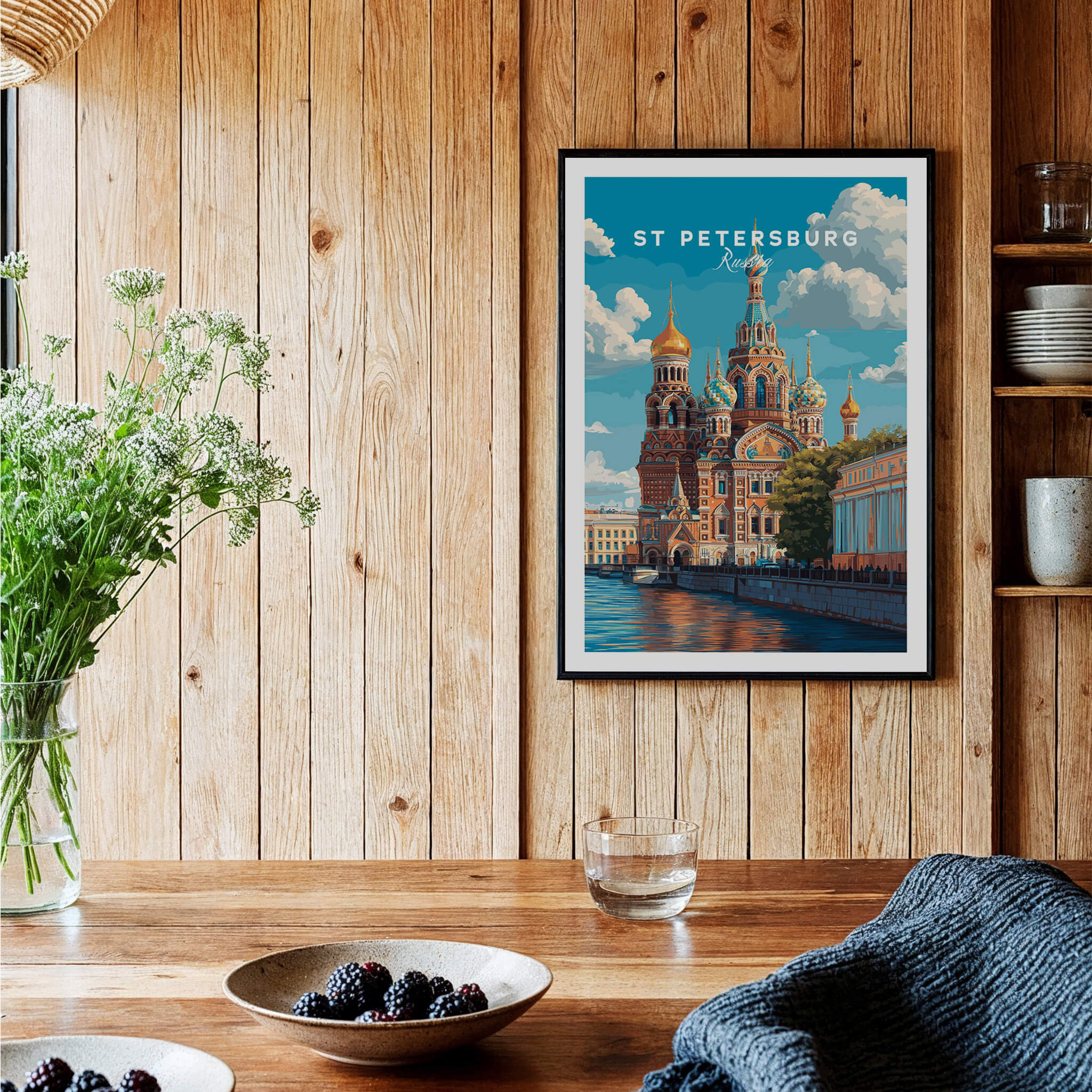 St Petersburg Poster | Russia Wall Art Print showcasing iconic architecture and scenic views of St Petersburg in a warm setting.