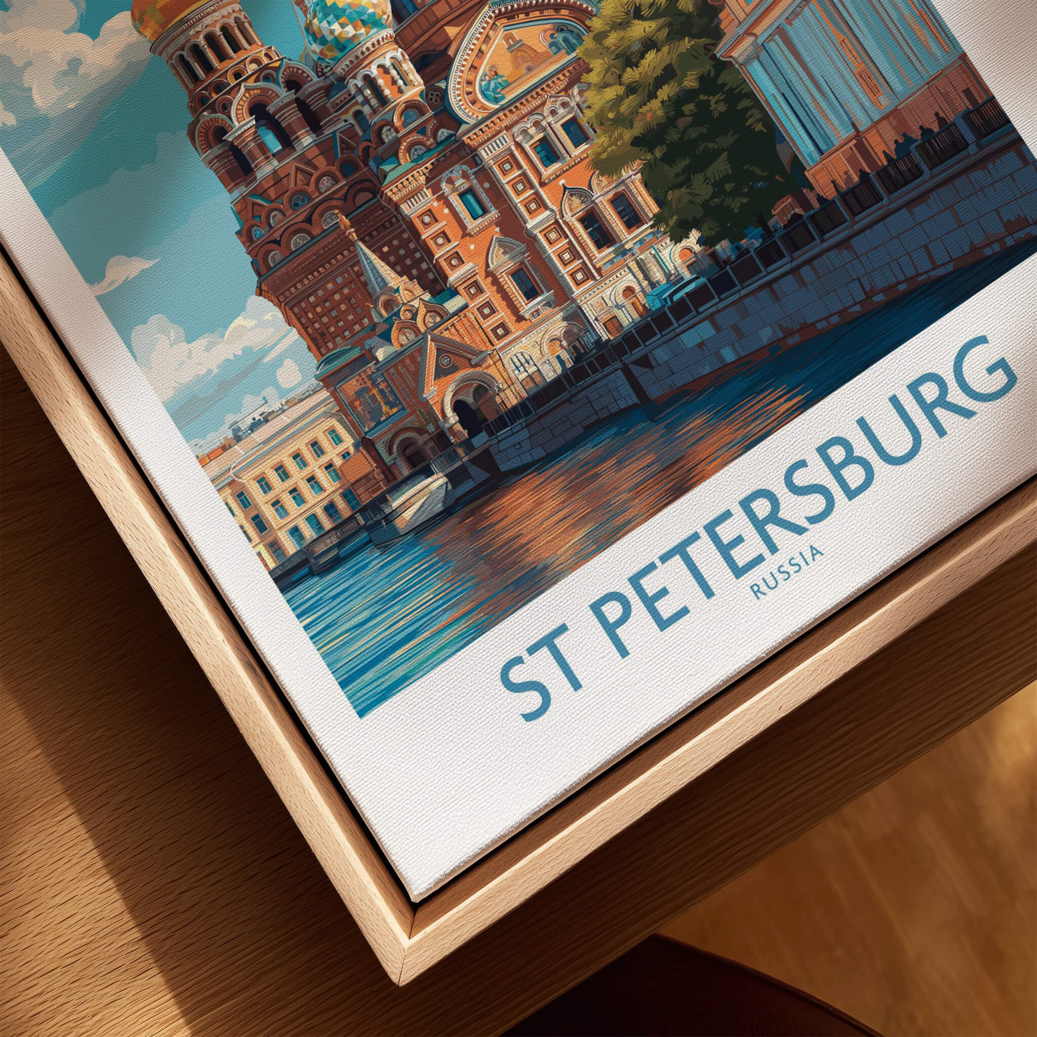 St Petersburg Russia Canvas Print | Historic Cathedral & Canal Scene Poster with vibrant architecture and reflections.