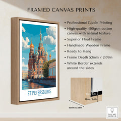 St Petersburg Russia Canvas Print | Historic Cathedral & Canal Scene Poster framed canvas print with wooden frame.