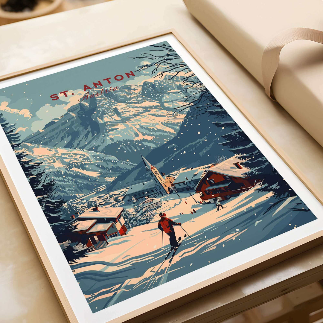 St. Anton Ski Poster Print, Austria Winter Landscape Art in a Modern Frame