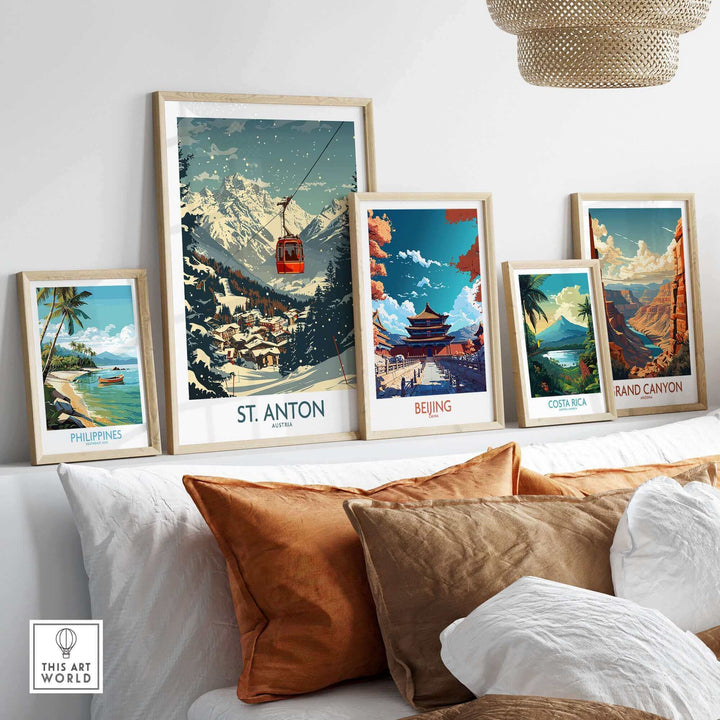 St. Anton Ski Poster Wall Art in Room Display with Other Travel Posters