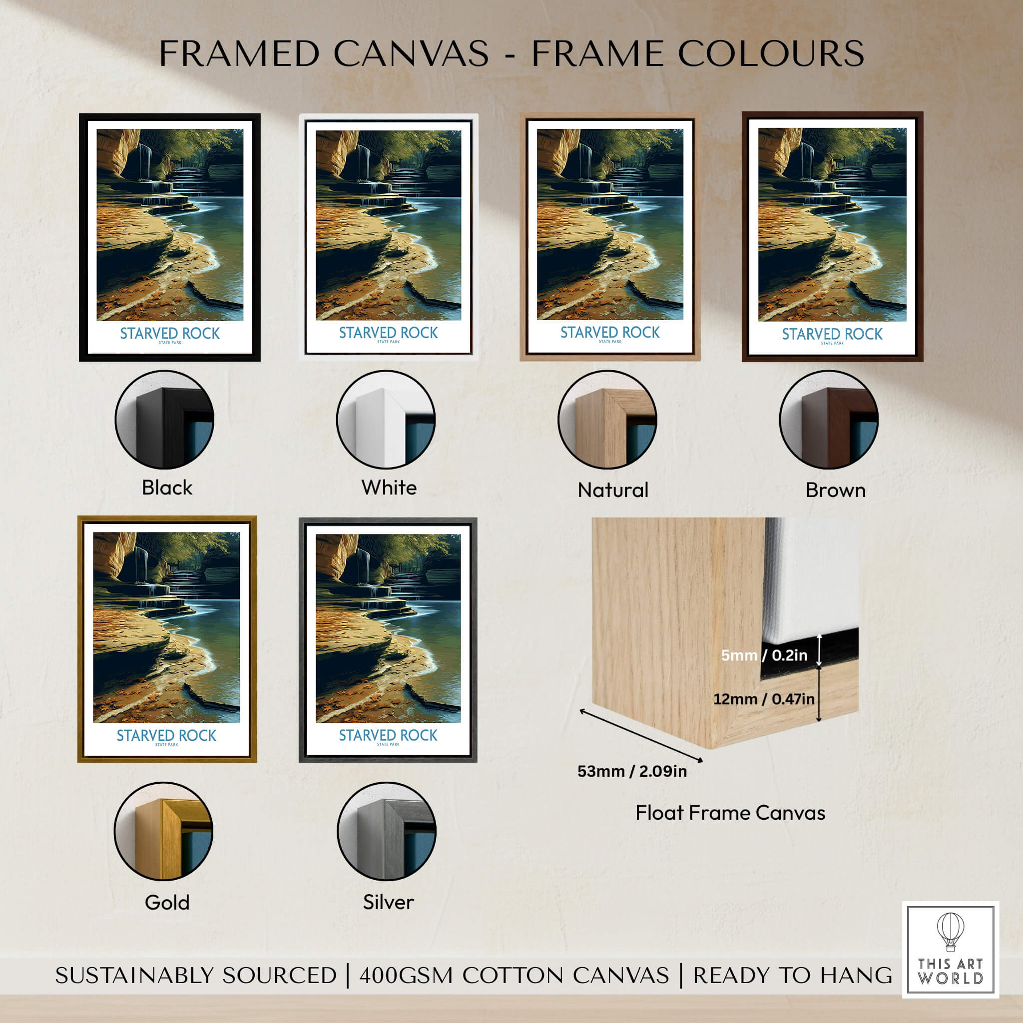 Framed Canvas Colours for Starved Rock Canvas Print | Illinois Nature Trail & Tiered Waterfall Poster