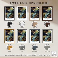 Starved Rock Poster | Illinois Autumn Canyon & Cascades Canvas Print options framed in various colors including black, white, and gold.