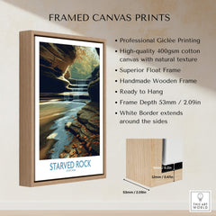 Starved Rock Poster | Illinois Autumn Canyon & Cascades Canvas Print displayed in a stylish wooden frame.