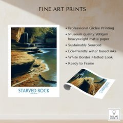 Starved Rock Canvas Print | Illinois Nature Trail & Tiered Waterfall Poster showcasing a serene waterfall in Starved Rock State Park.