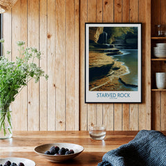 Starved Rock Canvas Print | Illinois Nature Trail & Tiered Waterfall Poster displayed in a rustic decor setting.