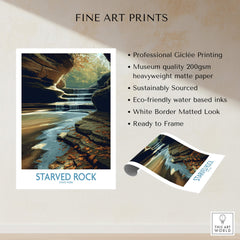 Starved Rock Poster | Illinois Autumn Canyon & Cascades Canvas Print showcasing a serene river scene in Starved Rock State Park.