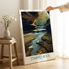Starved Rock Poster |  Illinois Autumn Canyon & Cascades Canvas Print showcasing waterfalls and autumn foliage.
