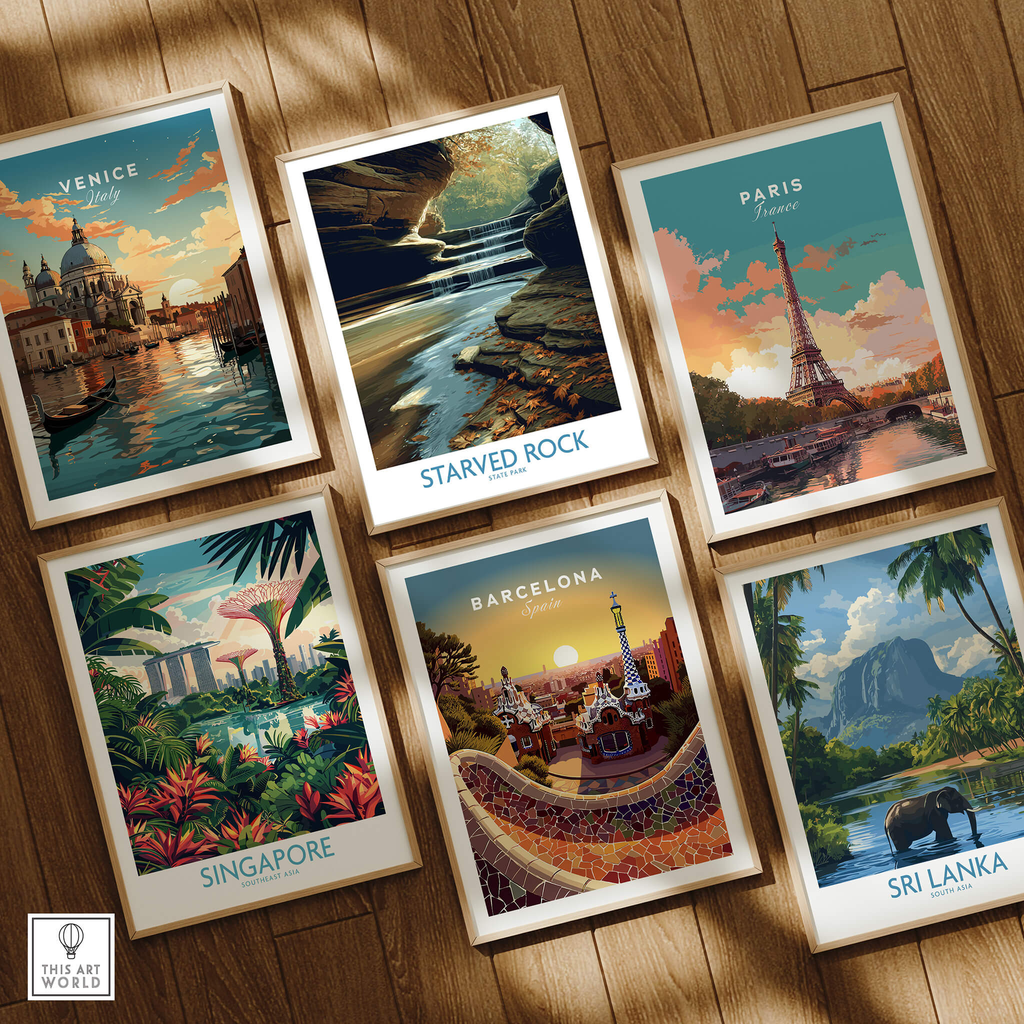 Starved Rock Poster | Illinois Autumn Canyon & Cascades Canvas Print displayed among other travel posters.