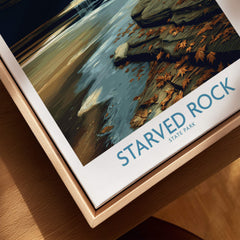 Starved Rock Poster | Illinois Autumn Canyon & Cascades Canvas Print depicting sandstone cliffs and waterfalls.
