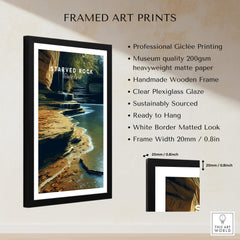 Starved Rock State Park Travel Poster | Scenic River & Rock Wall Art Print showcasing framed art print details.