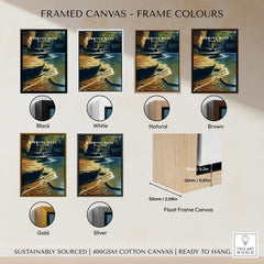 Starved Rock State Park Travel Poster | Scenic River & Rock Wall Art Print framed canvas color options with different frames.