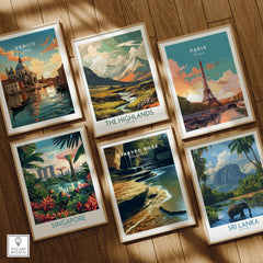 Starved Rock State Park Travel Poster | Scenic River & Rock Wall Art Print displayed among other travel posters.