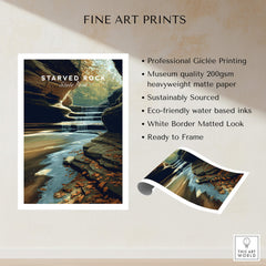 Starved Rock State Park Wall Art Print | Illinois Waterfall Landscape Travel Poster featuring cascading waterfalls.
