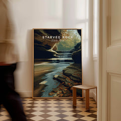 Starved Rock State Park Wall Art Print | Illinois Waterfall Landscape Travel Poster in a modern home setting