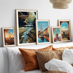 Starved Rock State Park Wall Art Print | Illinois Waterfall Landscape Travel Poster displayed in a modern home setting.