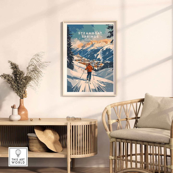 Steamboat Springs Colorado Ski Poster Art Print in Modern Living Room Setting