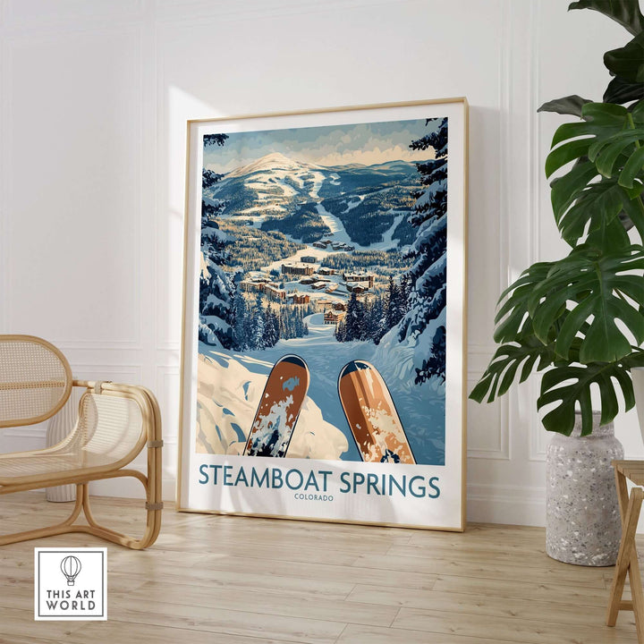 Steamboat Springs ski print showcasing a scenic view of Colorado's mountains and slopes, perfect for wall art enthusiasts.