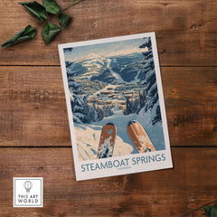 Steamboat Springs ski print showcasing snowy mountains and ski slopes in Colorado, perfect for skiing enthusiasts and wall decor.